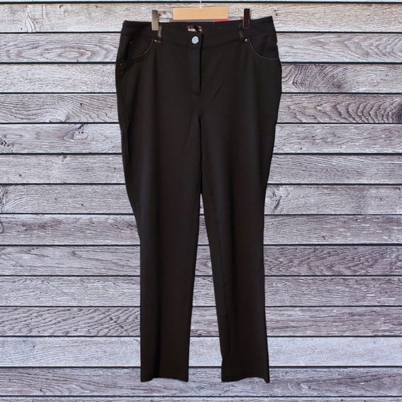 Rafaella Pants - NWT Rafaella Black Leather Trim Straight Leg Women's Pants ~size 8 Petite